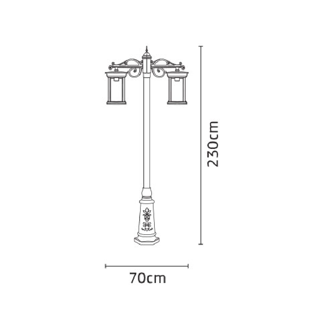 چراغ پارکی شب تاب مدل روناک دو شاخه سارینا سرازیر پایه ارغوان - Image 4