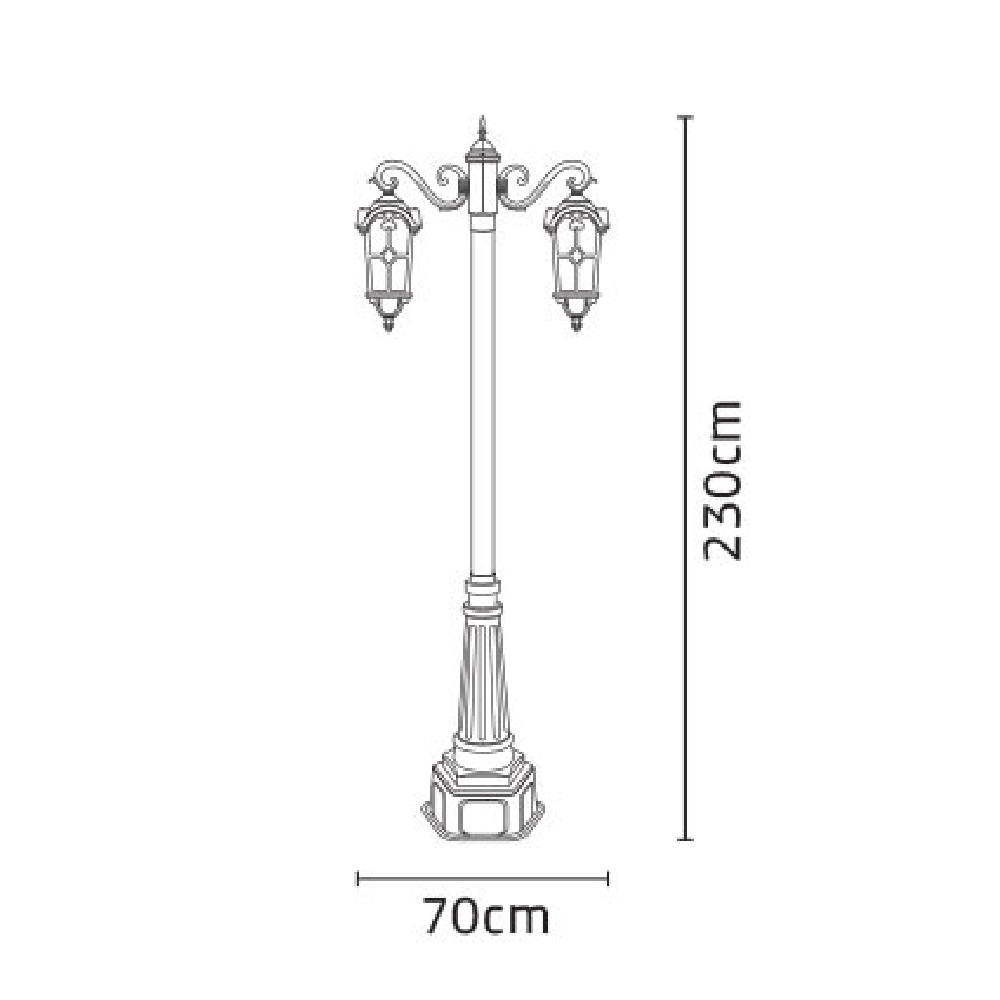 چراغ پارکی شب تاب روشا دو شاخه سناتور پایه صنوبر - Image 4