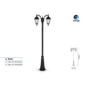 چراغ پارکی شب تاب رومی دو شاخه کلاسیک پایه سرو