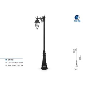 چراغ پارکی شب تاب ونیز تک شاخه رز پایه کاج