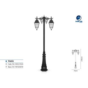 چراغ پارکی شب تاب ونیز دو شاخه رز پایه کاج